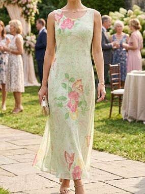 Vintage Studio I Pastel Chiffon Floral Maxi Dress